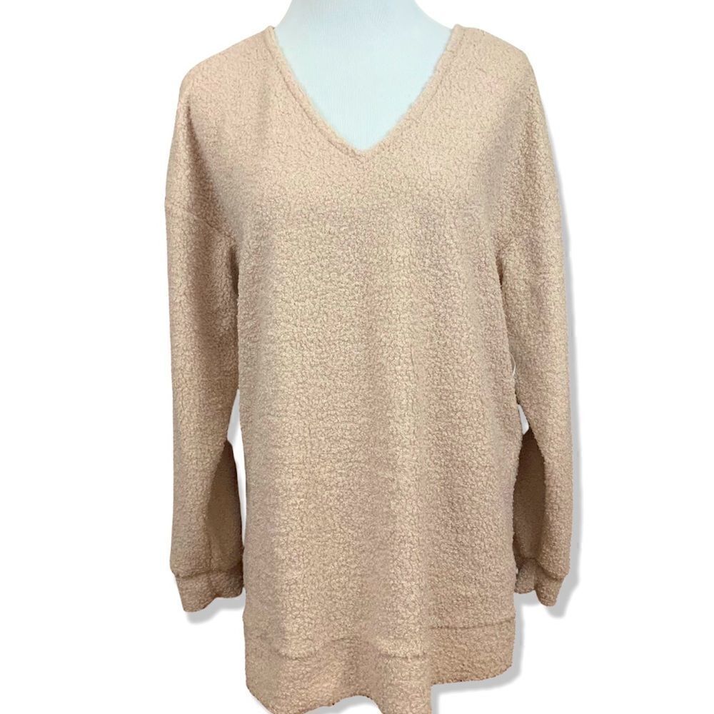 Nordstrom Calson plush nubby knit teddy oversized sweater blush taupe NWT M